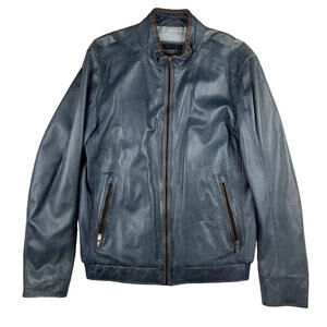 Regency Lamarque Leather Moto Jacket Blue Size M